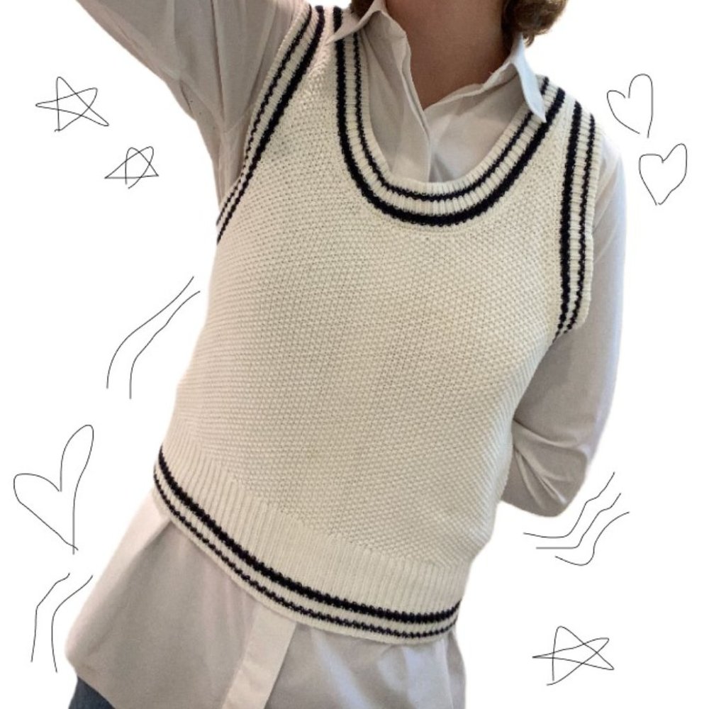 mine brand black and white light academia preppy style knit sweater vest